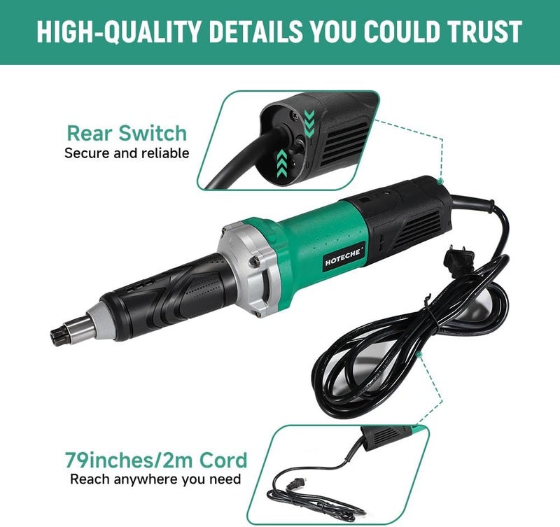 HOTECHE 1/4-Inch Electric Die Grinder 6-Amp Heavy Duty Compact High-Speed Rotary Die Grinder Tool for Precision Grinding, Cutting, and Polishing - Image 5